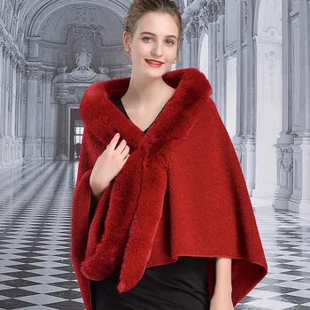 

S3 Europe and United States Autumn and Winter Clothing Thick Imitation Rabbit Fur Triangle Shawl Women Poncho Cape