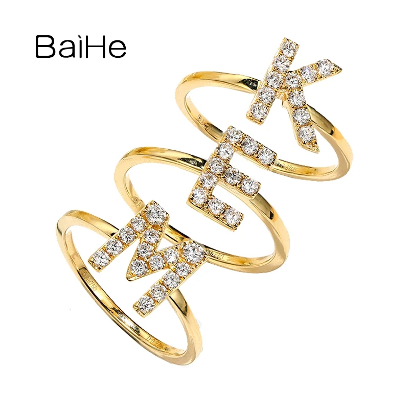 Baihe Solid 14K Yellow Gold H/Si Natural Diamond Everyday Versatile Style Trendy Letter Ring Donna Uomo Regalo Di Nozze Gioielleria Raffinata