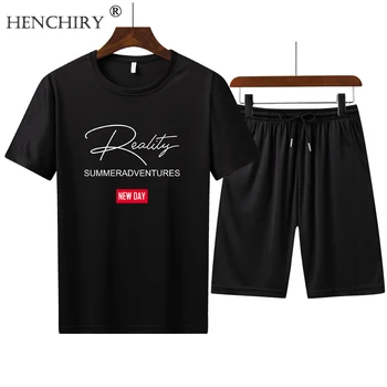 

HENCHIRY Summer Men's Casual Short-sleeved Suit Youth Casual Breathable Sportswear Suit Quick-drying Short-sleeved T-shirt Suits