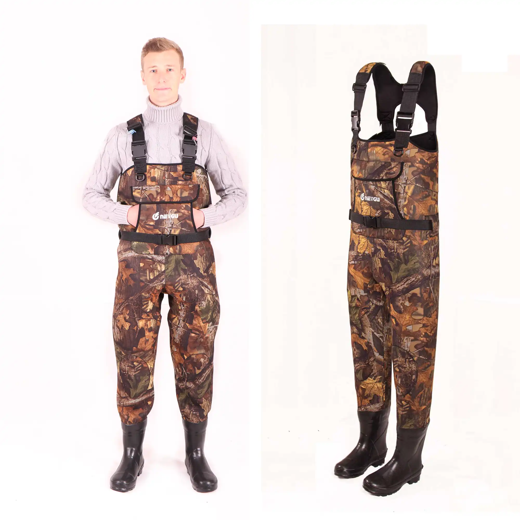 5MM waterproof neoprene insulated thermal fishing chest wader with rubber boots