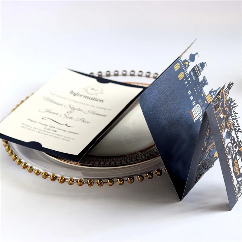  Popular Wedding Invitations 3D Card Elegant Bride and Groom Castle Wedding Favors Laser Cut Envelop - 4.00026E+12