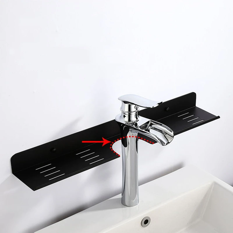 Description Picture 6 of itemBlack Silver Mirror Front Shelf Aluminum Wall Hanging Shampoo Tray Bathroom Kitchen Faucet Wash Counter Drain Rack Storage Rack