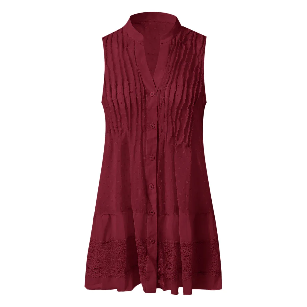 

Women's Fashion Summer V-Neck Sleeveless Dress High Quality Button Decoration Breathable Commuter Comfortable Dress плае 04*