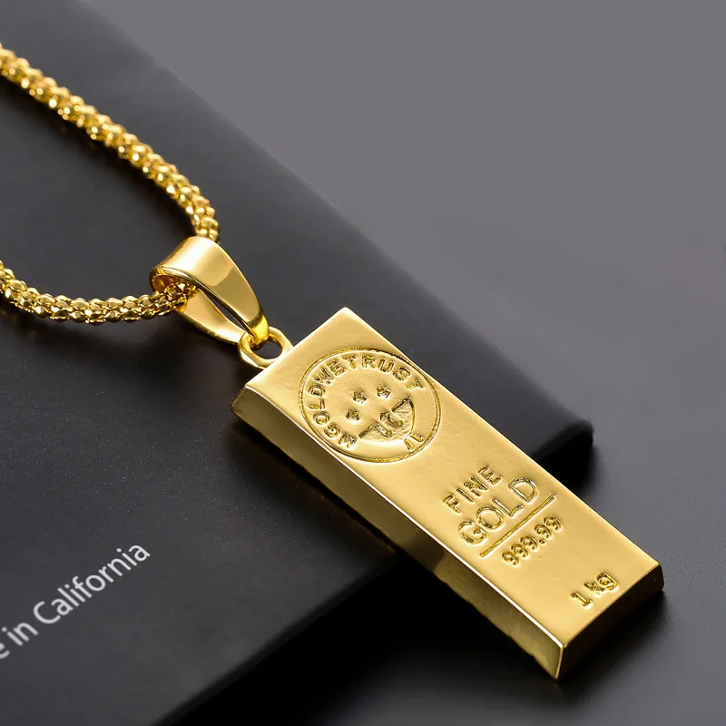 Megin D 18K Yellow Gold Plated Hip Hop Gold Bar Bullion Pendant Collar Chains Necklace for Women Men Friends Couple Gift Jewelry