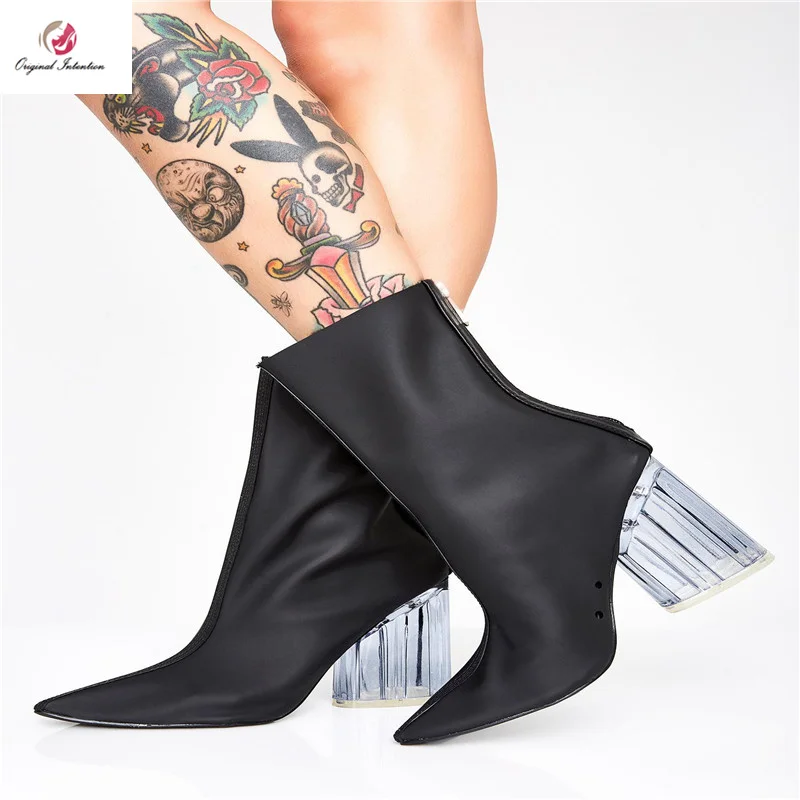 

Original Intention 2019 Fashion Women Candy Color Ankle Boots Pointed Toe Transparent Heels Boots Shoes Woman Plus Size 5-16