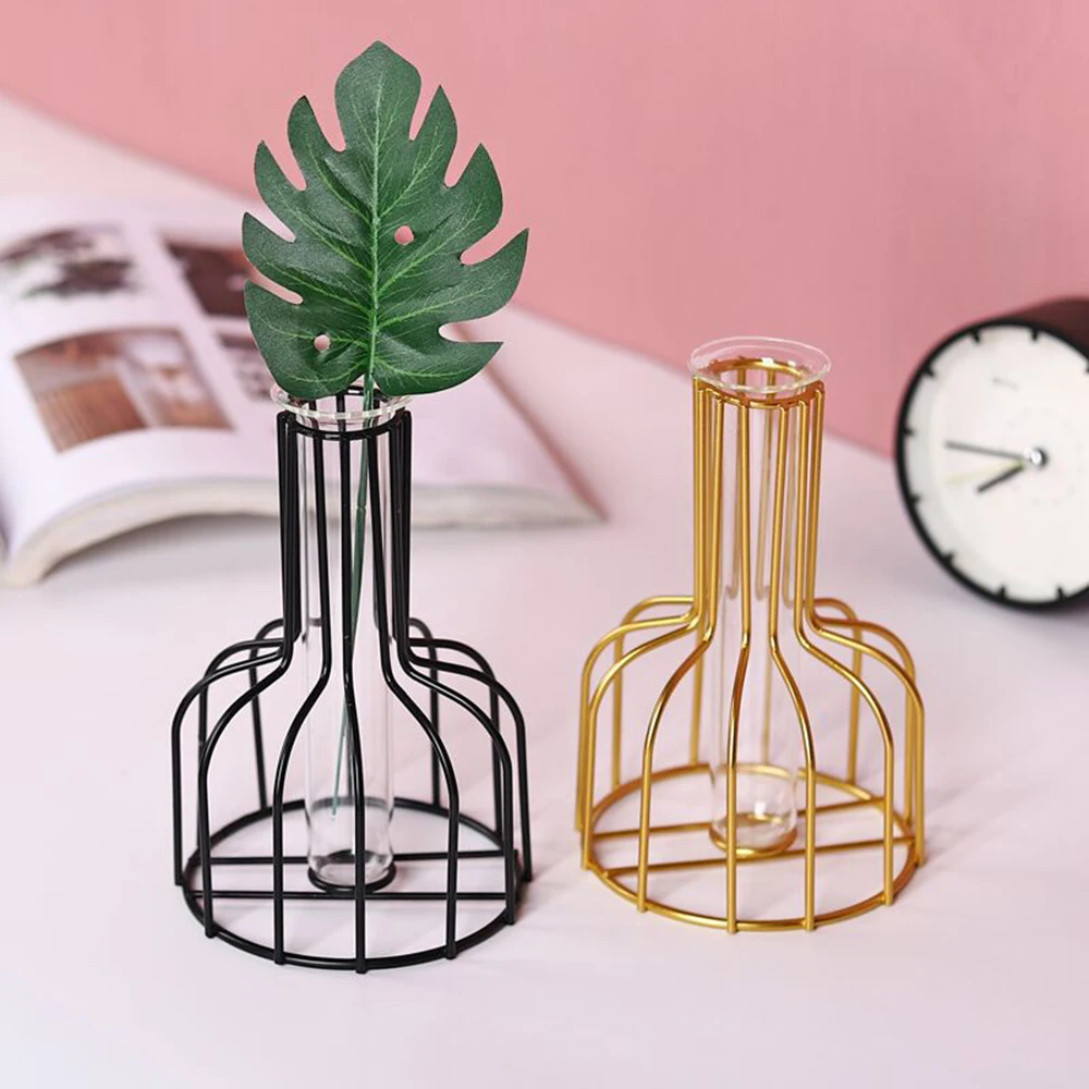Nordic Style Creative Vase Home Decor Art Retro Glass Vase Metal Plant Holder Iron Decoration Flower Ornament For Home Garden 1