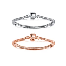 Серебряный шарм основные браслеты для женщин розовое золото и серебро Цвет застежка клип змея браслет цепочка для Сделай Сам бисер подвеска