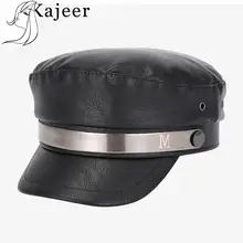 Kajeer, модная военная шапка из искусственной кожи, осенняя, Матросская шапка для женщин и мужчин, одноцветная, плоская подошва, для путешествий, Кадетская шапка, Кепка Капитана, береты