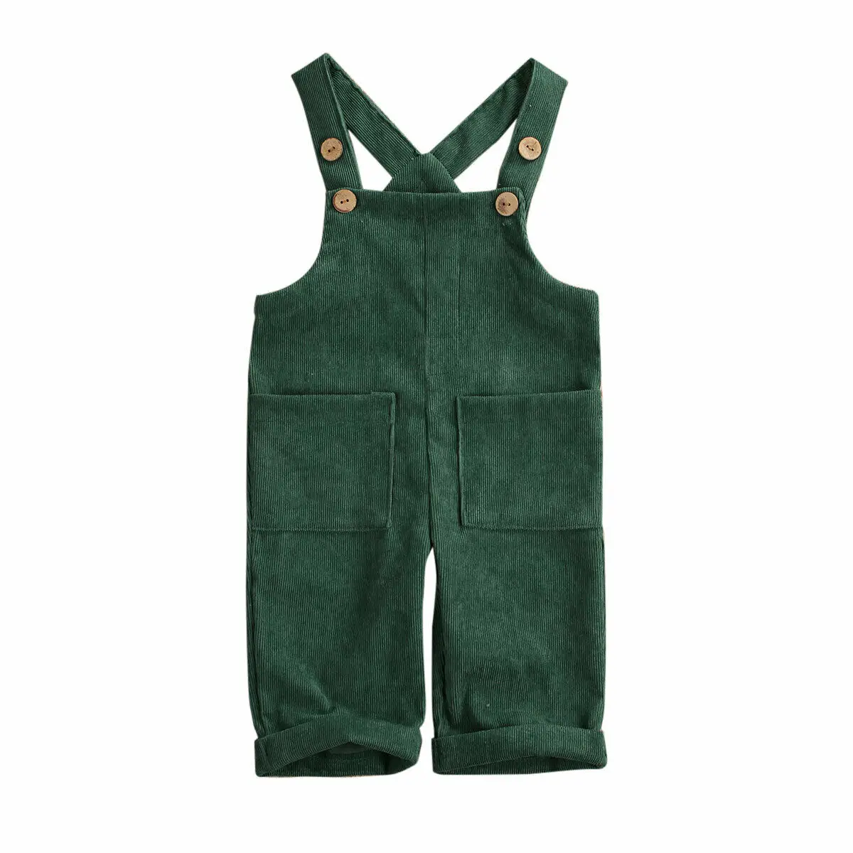 Детский вельветовый Свободный комбинезон с карманами для маленьких мальчиков и девочек, комбинезон, штаны на пуговицах, комбинезоны, одежда без рукавов - Цвет: Зеленый