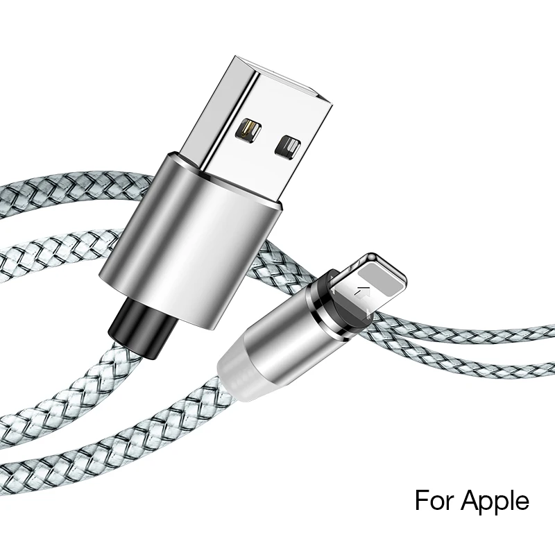 Магнитный светодиодный кабель MADATA Micro usb type C, магнитный usb-кабель для зарядки iPhone 11X7 8 XS Max XR huawei samsung xiaomi LG - Цвет: Silver For Apple