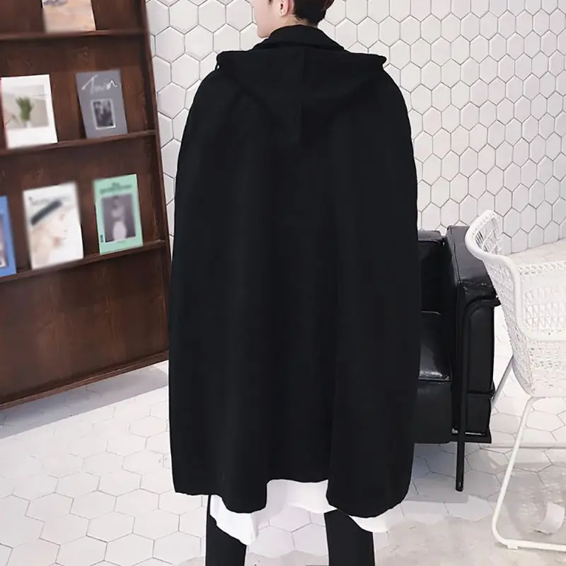 Fashion Casual New Men's Capes Woolen Coat Male Solid Comfortable Winter Hooded Tops Hot Sale Bat Sleeve Cloak Poncho S-5XL 2021