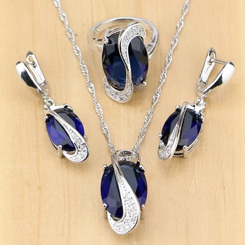 

Blue Cubic Zirconia White Zircon Women 925 Sterling Silver Jewelry Sets Wedding Earring/Pendant/Necklace/Ring Free Gifts Box