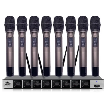 

Metal material 8-channel wireless microphone system 8 handheld microphones for stage church family party karaoke microphone