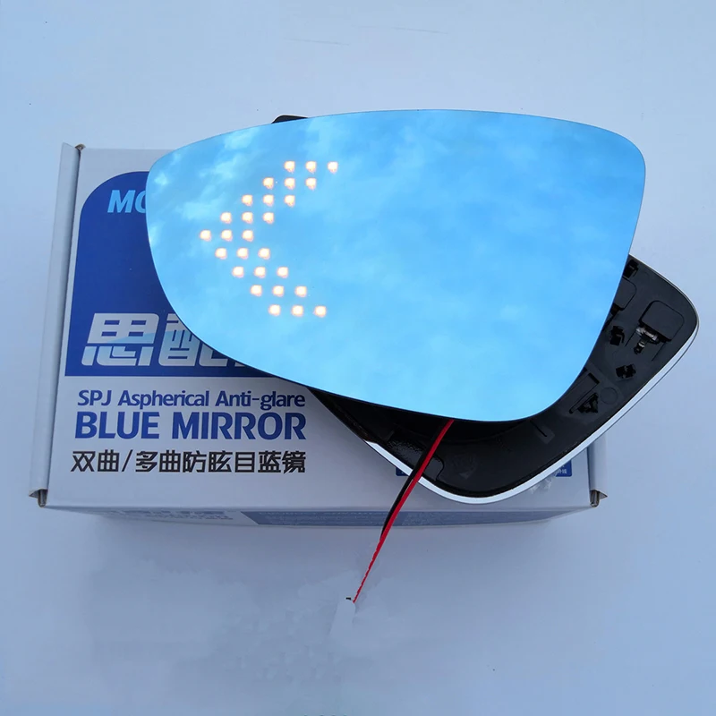 

2pcs Blue Wing Mirror Glass Heated Angle Wide Glare Proof LED Turn Signal Lamp for VW CC 2009 2010 2011-2018 Scirocco 2008-2016