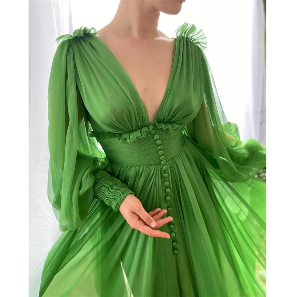 HONGFUYU Emerald Green Satin Prom Dresses for Women 2022 V Neck Slit
