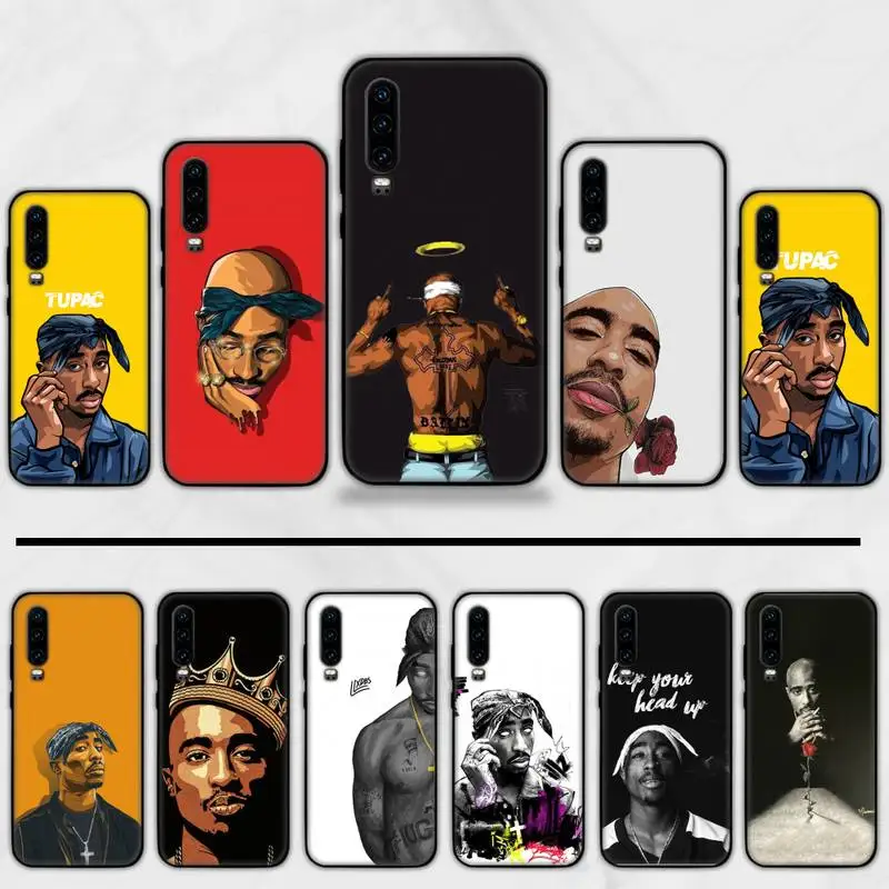 Черный ТПУ мягкий чехол для телефона 2PAC TUPAC Huawei P9 P10 P20 P30 Pro Lite smart Mate 10 20 Y5 Y6 Y7 2018 2019 |