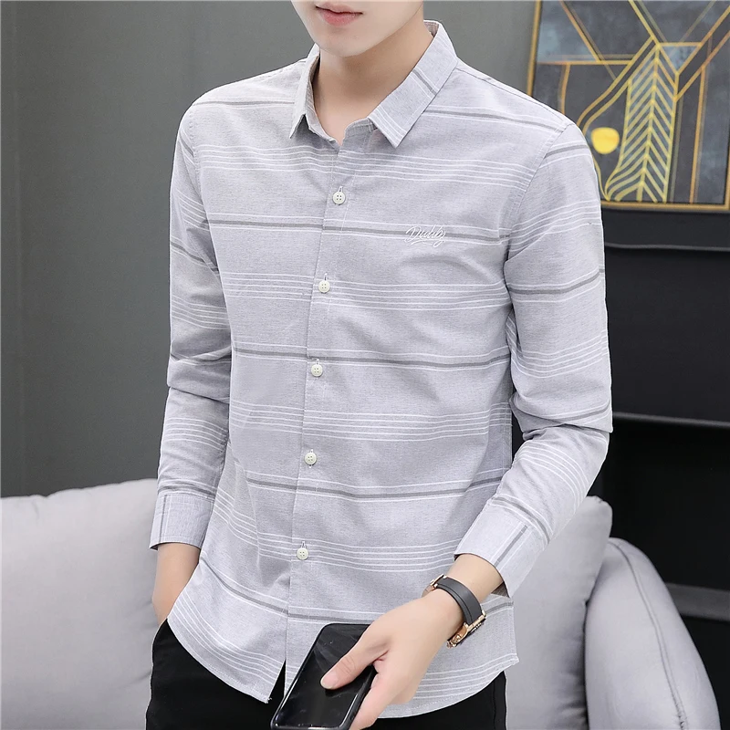 

Camisetas estampadas con mangas largas informales a la moda para hombre 2020, Camisa ajustada para, ropa de, ropa suave cómoda