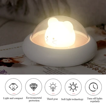 

Rechargeable Night Lights USB Charging Press Sensor Vibration Cage Lamp Cute Mouse Night Lights Kids Children Sleeping Lights