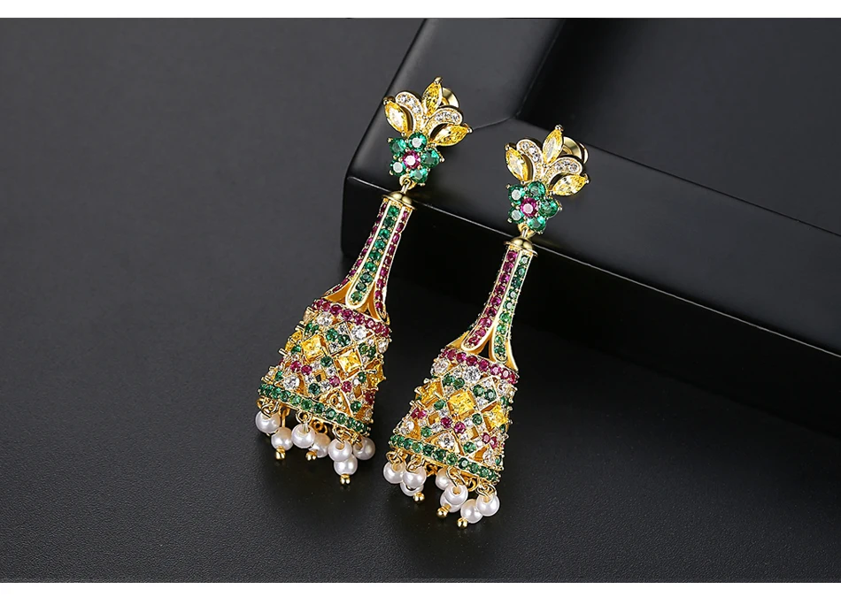 LUOTEEMI Роскошные этнические индийские Jhumka цветок висячие серьги для женщин Свадебные вечерние бусины Pendientes Bijoux рождественские подарки