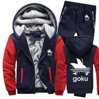 

Winter Fleece Thicken Tracksuit Anime Dragon Ball Z Goku Cartoon Print Hoodies Men Suit Warm Sweatshirts Jacket+Pants 2Pcs Sets