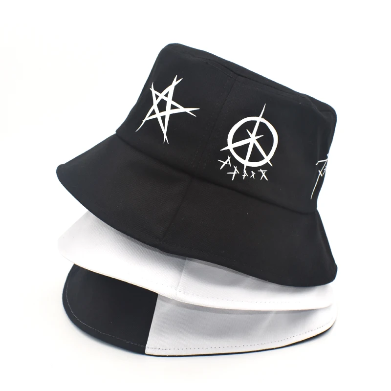 FUODRAO New Japanese Bucket Hats For Women Harajuku Fisherman Hat Men Black And White Patchwork Hip Hop Cap M109