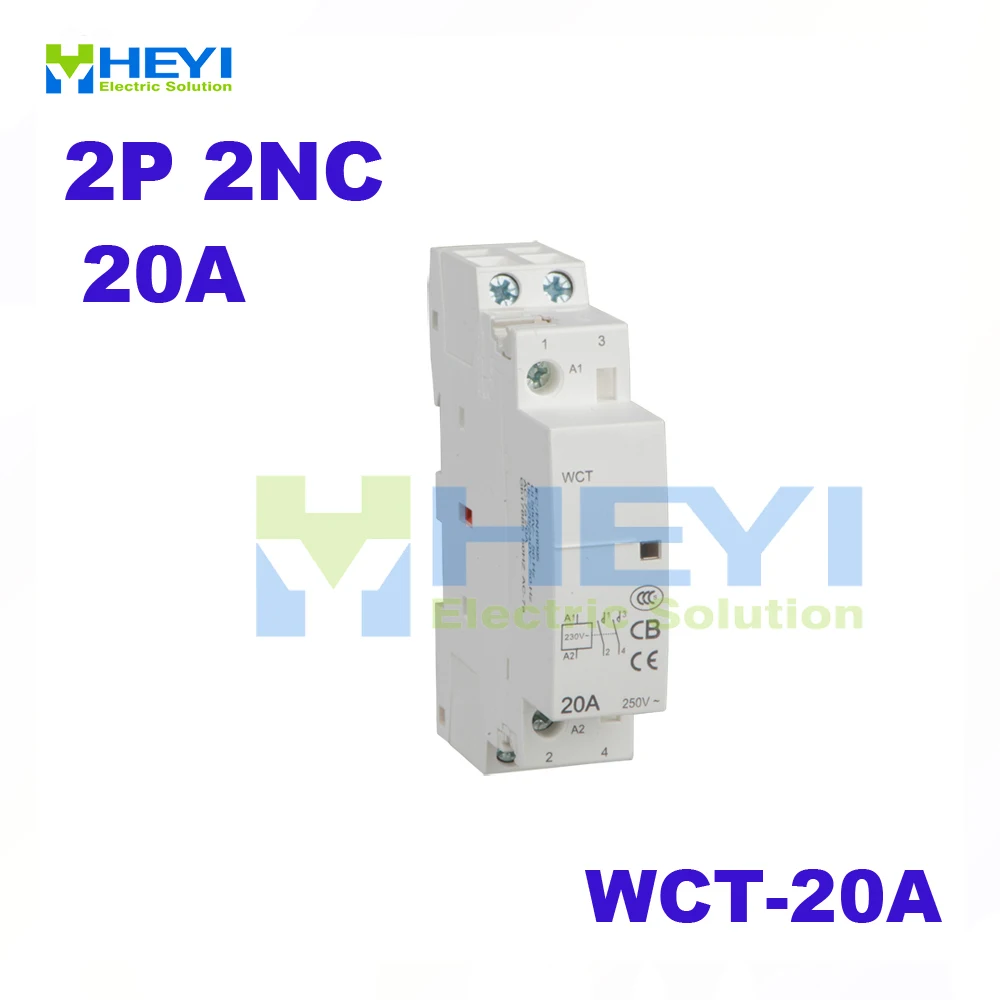 WCT-20A бытовой контактор 2 полюса 2NC 220VAC 50 Гц без ручного управления din-рейкой |