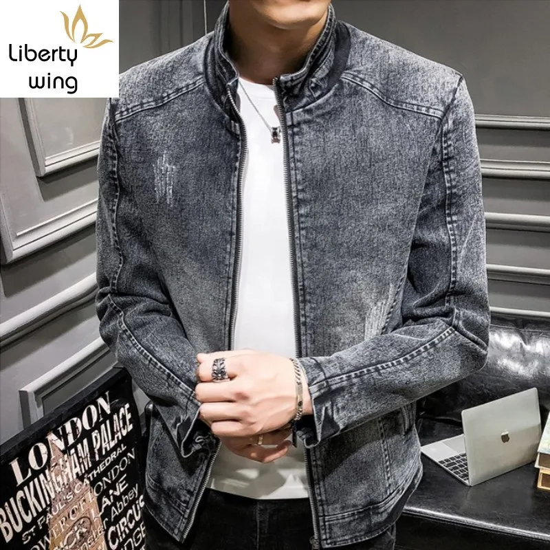 

Новая зимняя мужская Толстая теплая Корейская Облегающая джинсовая куртка на молнии с длинным рукавом со стоячим воротником джинсовый размера плюс