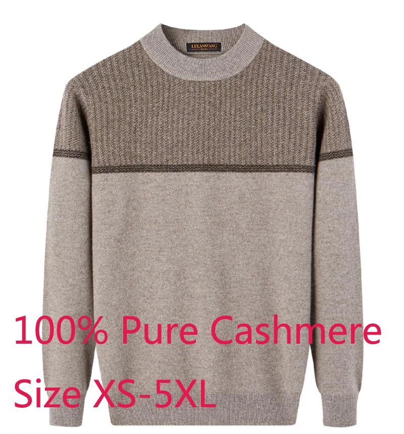 

New Arrival High Quality 100%Pure Cashmere Sweater Men Round Collar Casual Knitted Pullovers Thick Standard Wool Plus Size S-4XL