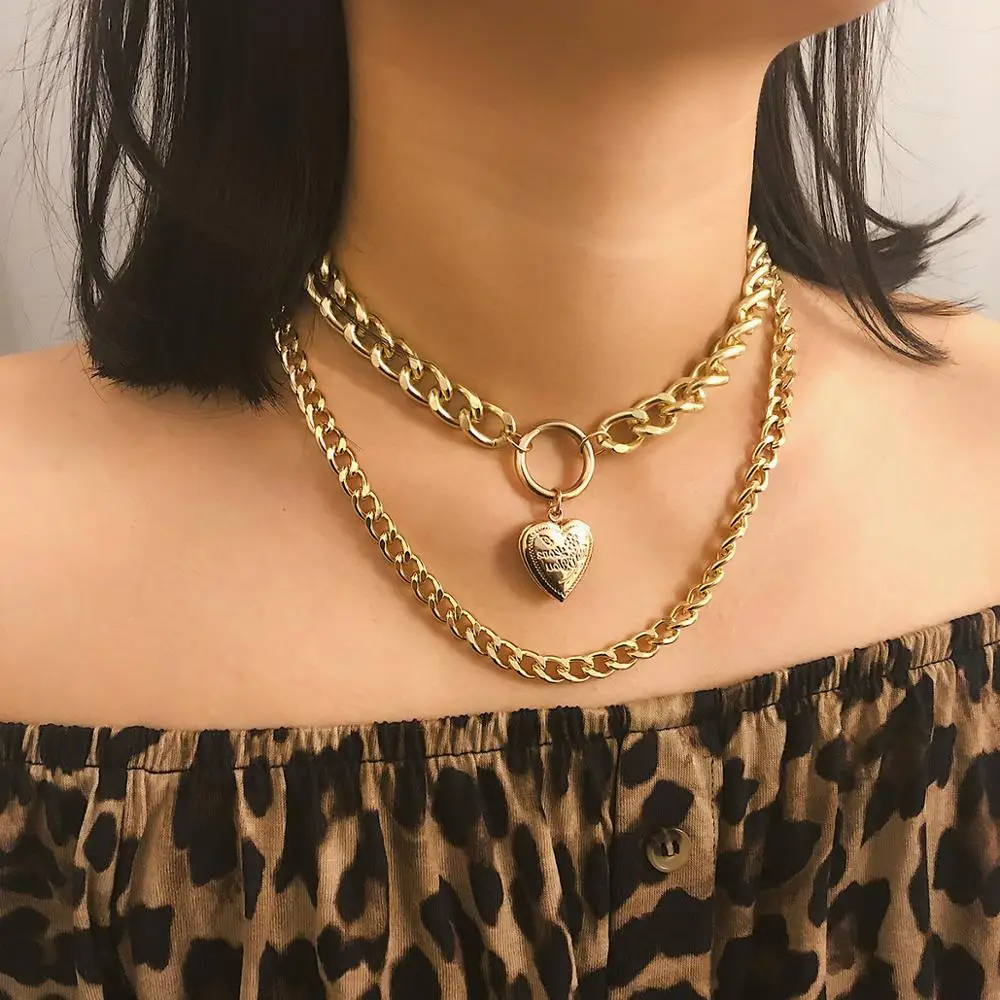 SHIXIN панк любовь ожерелья с фигуркой сердца для женщин толстые многослойные цепи кулон с фото ожерелья звезда Мода ювелирные изделия