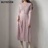 BGTEEVER Elegant Autumn Knitted Pleated Dress V-neck Belted Single-breasted Women Sweater Midi Dress 2022 A-line Vestidos ► Photo 2/6