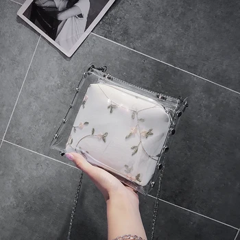 

Transparent PVC Chain Bag Embroidered Jelly Bag Women Shoulder Bag Girl Crossbody Bag Composite Bag Bags For Women 2020 Wallet