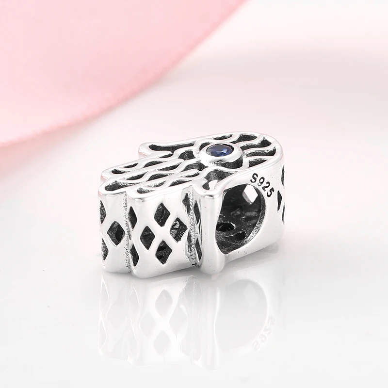 Dispelling misfortune Hand of Fatima blue Eyes 925 Sterling Silver beads For jewelry Fit Original Pandora Charm Bracelets