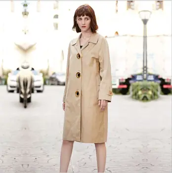 

Obrix Loose Female Spring Autumn Trench V-Neck Single Breasted Ladies Full Sleeve Pockets Pretty Closure Trench For Women