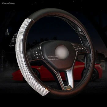 

Bling Diamond Car Steering Wheel Cover 38cm Rhinestone+PU Leather Anti-slip