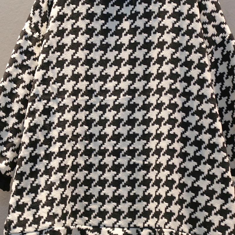 [EWQ] осень зима узор половина водолазка воротник с длинным рукавом плед Лоскутные пуловеры винтажное платье для женщин AH88812