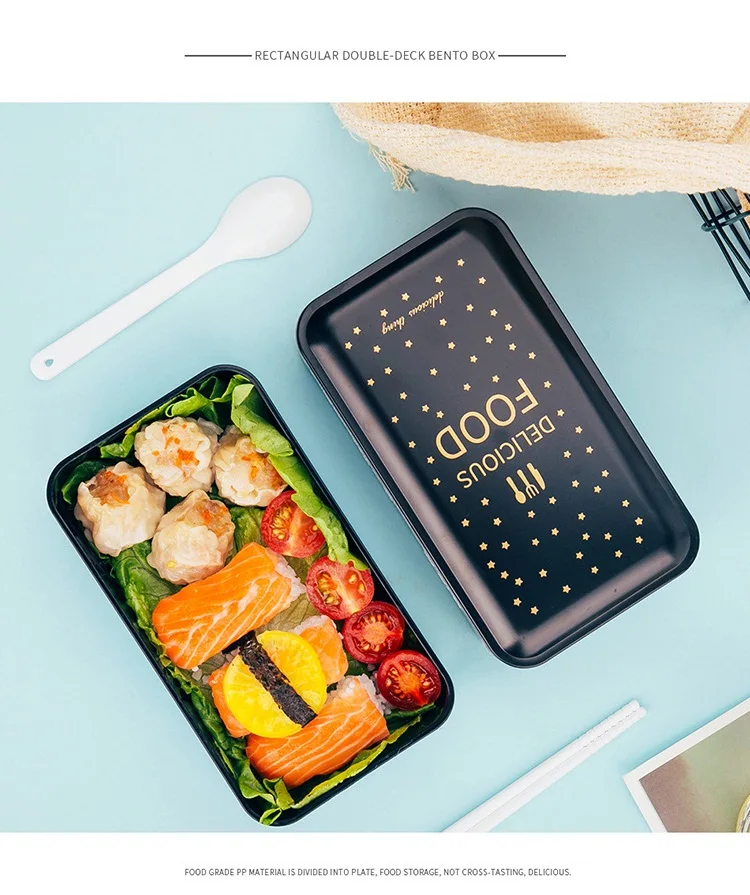 Детские Ланч-бокс для взрослых-2-ярусов прочный Bento-Стиль Коробки для обедов, On-the-Go еды и упаковки закуски