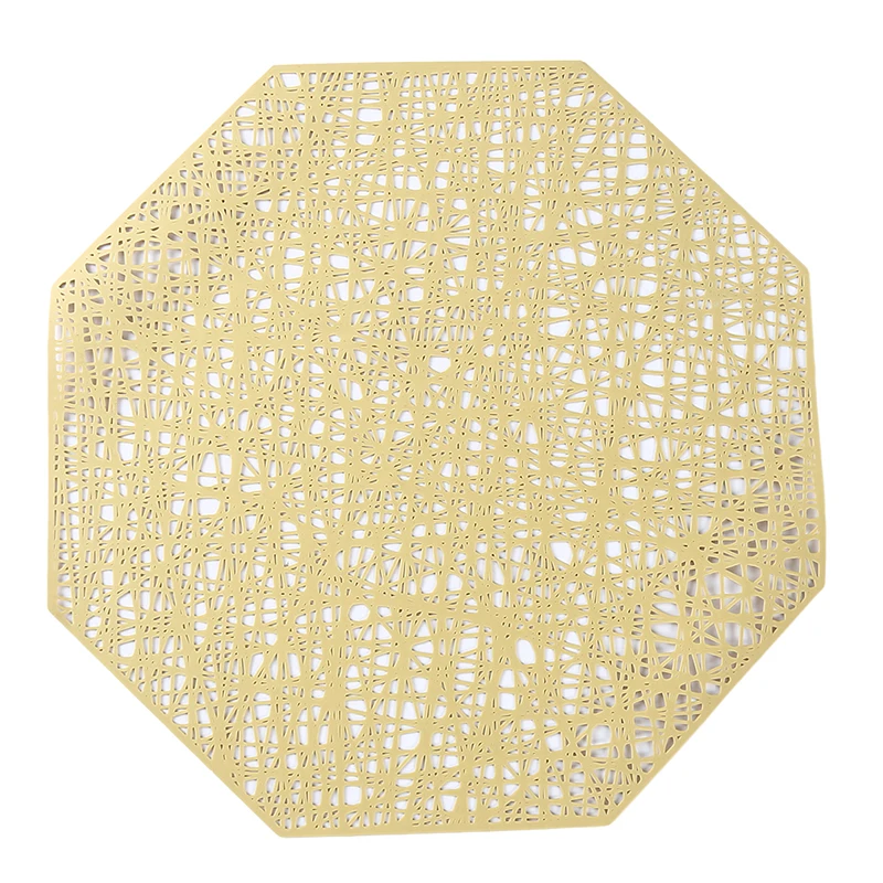 New Creative Octagonal Hollow Insulation Pad Simple Japanese non-slip PVC Western Food Coaster Pad Cushion - Цвет: Gold