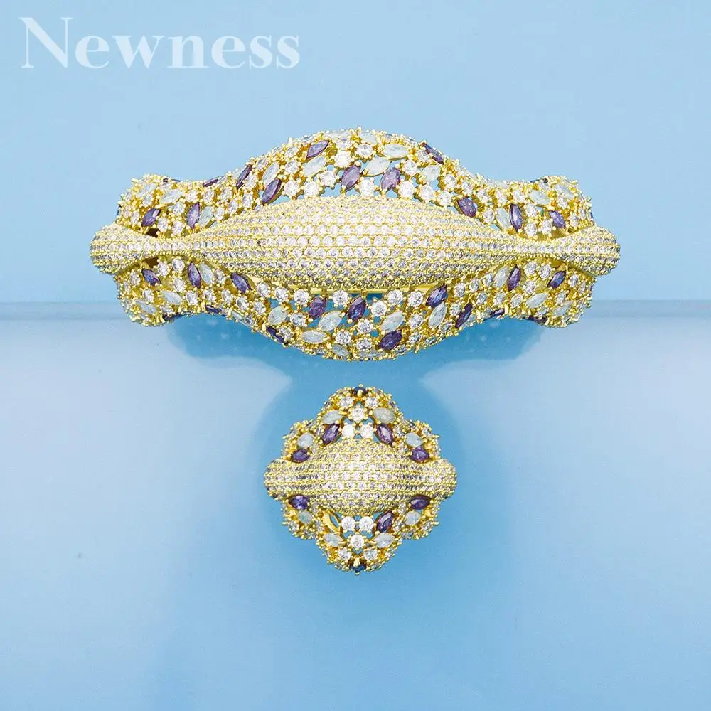 

Newness 2019 Hot Charms Multicolor Full Mirco Pink Cubic Zirconia Bridal Bangle Ring Sets aretes de mujer modernos 2019