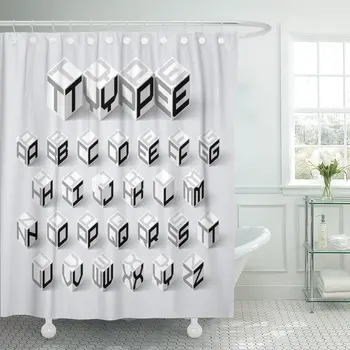 

Cubic Cube Shape 3D Isometric Three Dimentional Alphabet Letters Box Shower Curtain Polyester 72 x 72 Inches Set with Hooks