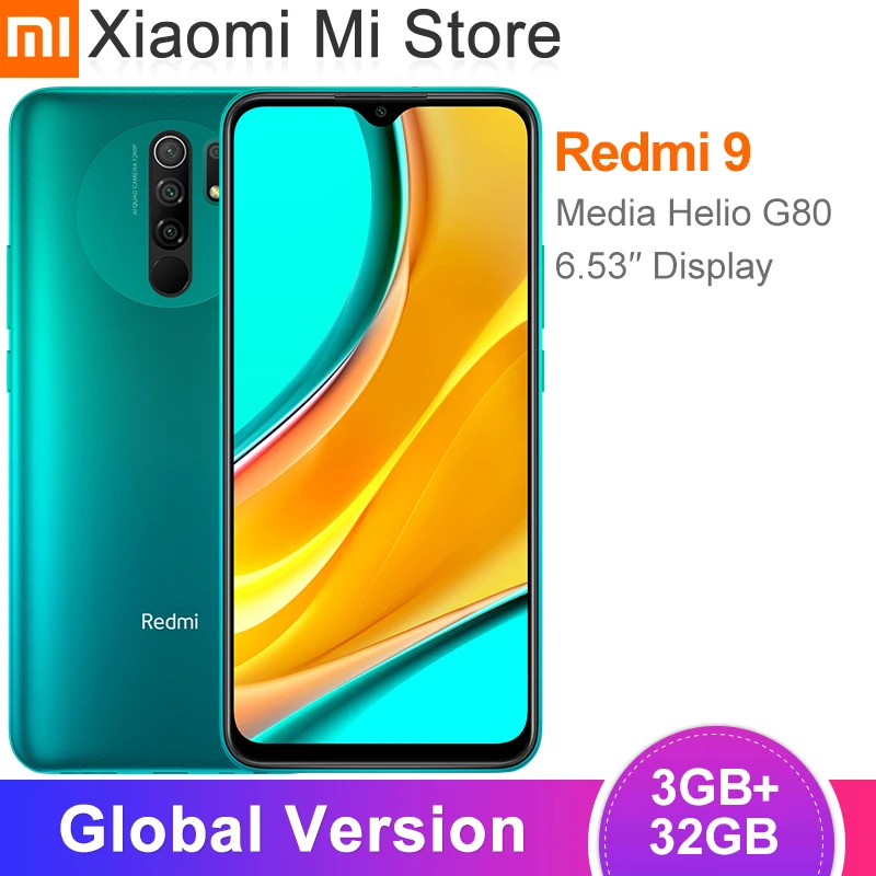  Xiaomi Redmi 9 смартфон, 3 Гб оперативной памяти, 32 Гб встроенной памяти, процессор Helio G80 Octa core 13MP AI Quad камера 6,53 "дисплей 5020 мАч 