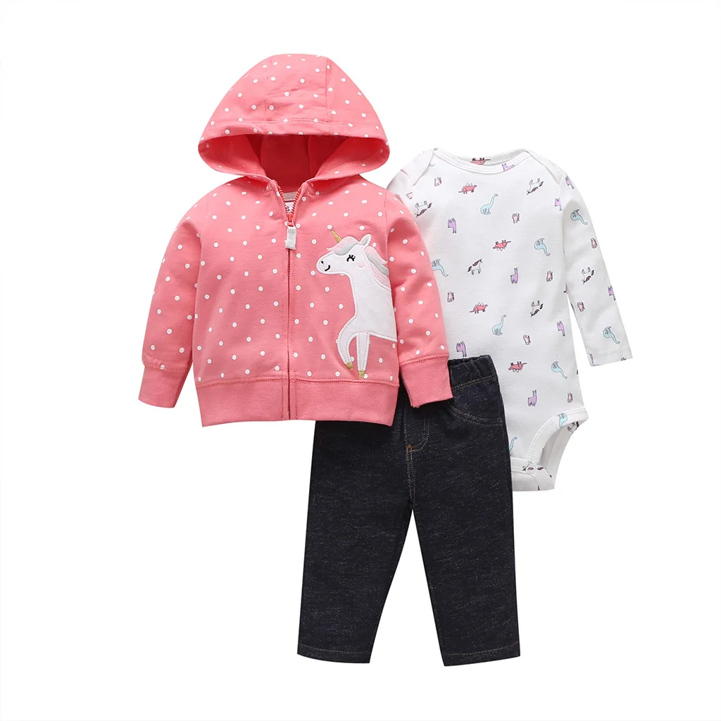 Осенняя одежда для новорожденных, хлопковая спортивная куртка+ комбинезон+ штаны, комплект одежды из 3 предметов для 6-24 месяцев, комплект одежды для маленьких девочек - Цвет: 9
