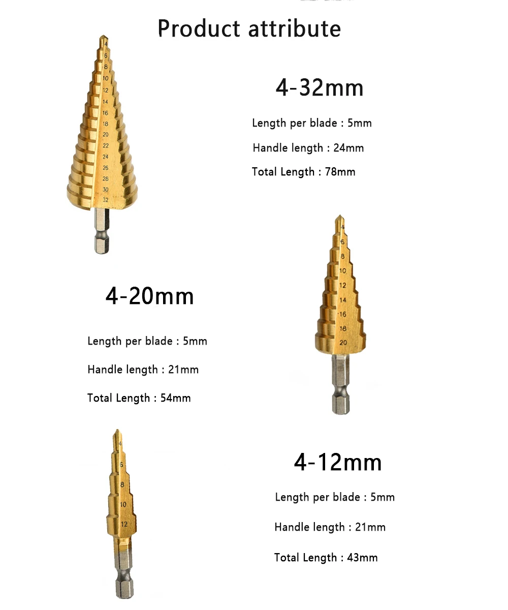 Сверло с несколькими уровнями Треугольники ручки Спираль ступенчатые сверла пагода сверла по металлу металлический дыропробивной пресс на возраст от 4 до 12 лет/20/32 мм металлический шестигранными битами Мощность инструменты