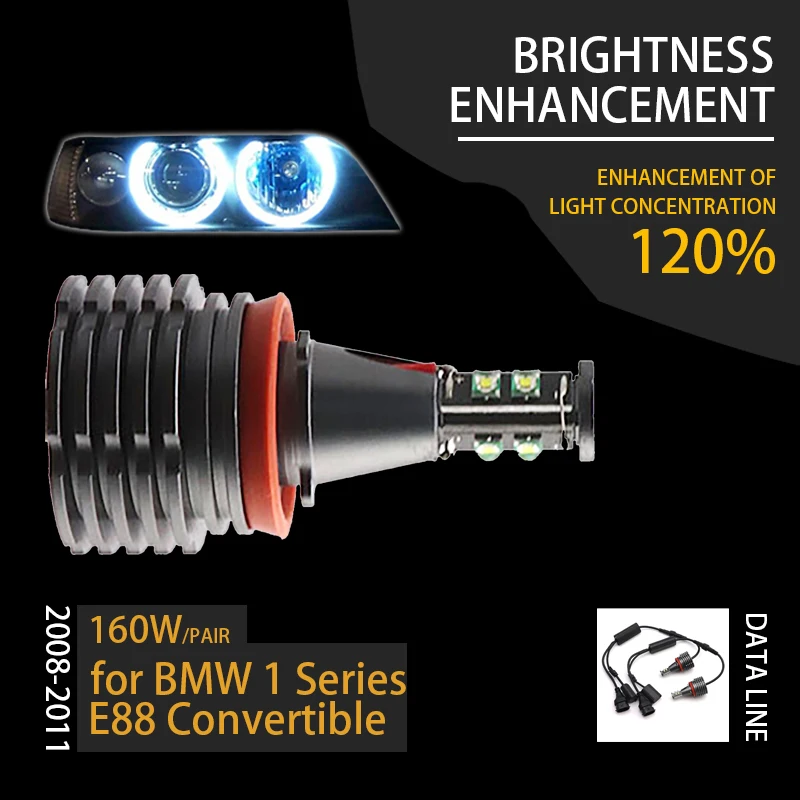 

160W 7000K White H8 LED Angel Eyes Ring Marker Bulbs for BMW 2008-2011 1 Series E88 Convertible Super Bright