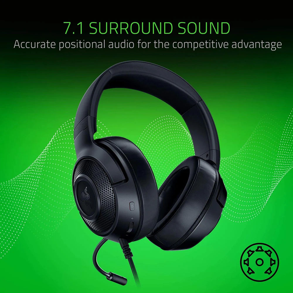 Оригинальная игровая гарнитура razer Kraken X, 7,1 объемный звук, ультралегкие наушники с шумоподавлением для ПК/ноутбука/Xbox/телефона, геймера