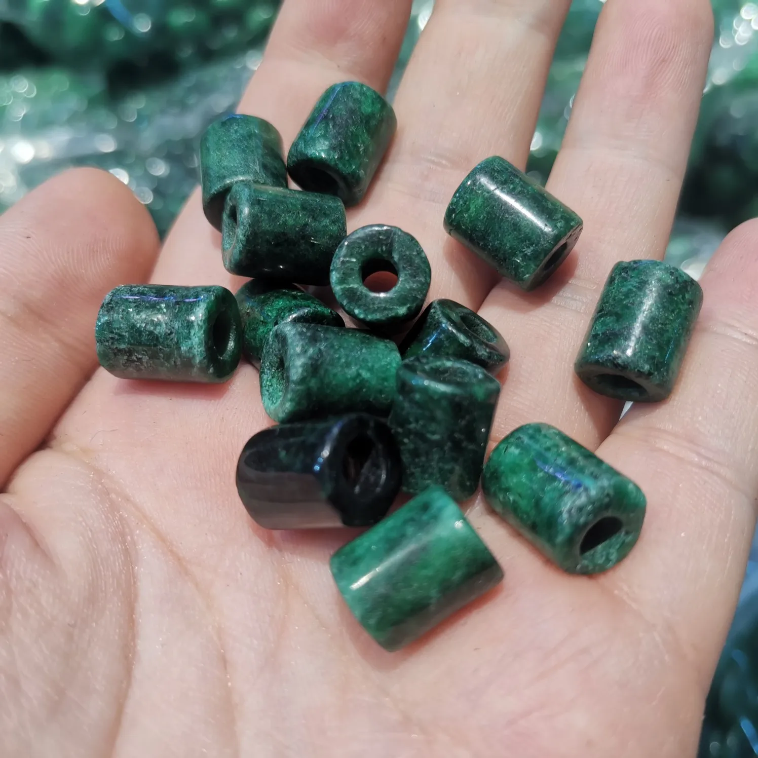 

Real pure natural jadeite Weathered Green Dry Cyan Classical Tubular Beads Wholesale Accessories men jewelry vintage juwelen