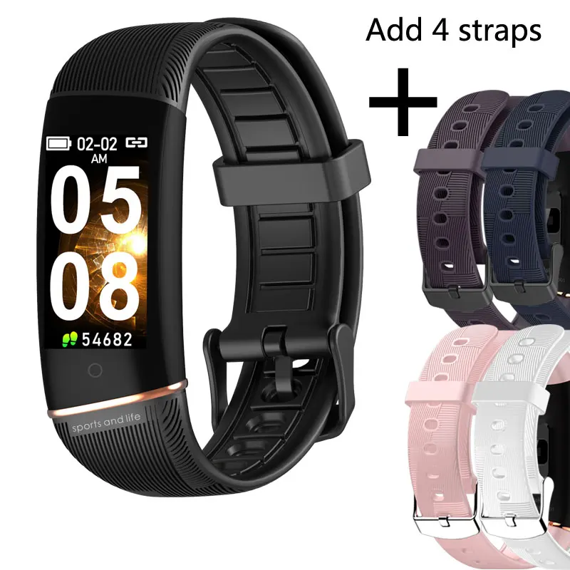 Add 4 straps Фитнес-браслет Ip67, водонепроницаемый смарт-браслет, пульсометр, измерение артериального давления, умный Браслет для Android IOS - Цвет: Add 4 straps