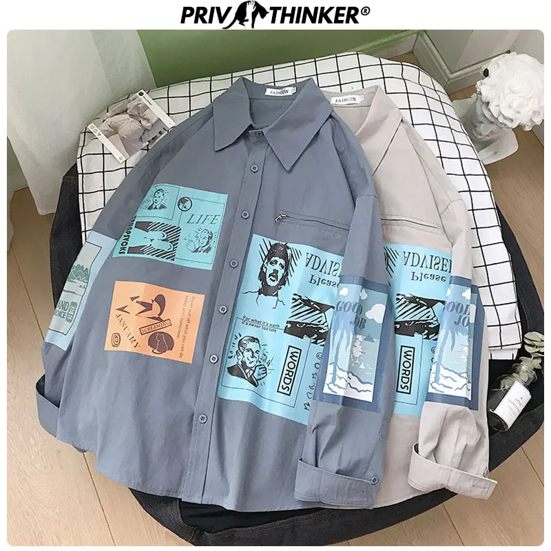  Privathinker Woman Print Collage Blouses Turn-down Collar Shirt Female 2019 Korean Streetwear Shirt