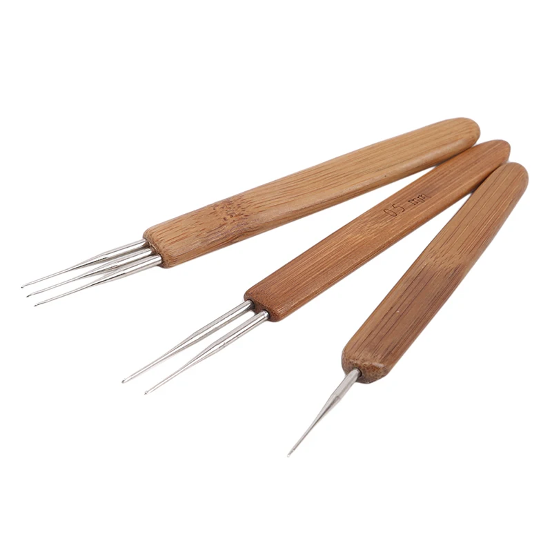 0.5mm/0.75mm 1/2/3 Head Bamboo Crochet Needle For Hair Dreadlock