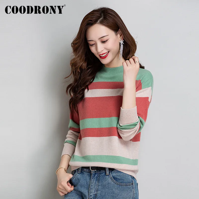 

COODRONY Brand 2020 Autumn Winter New Merino Wool Female Jumper Streetwear Elegant Striped Slim Pullover Sweaters Women W1174