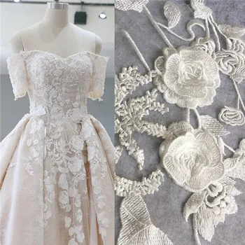 

Premium 3D Flower Petals Applique Rayon Embroidery DIY High-end Custom Wedding Accessories RS2622